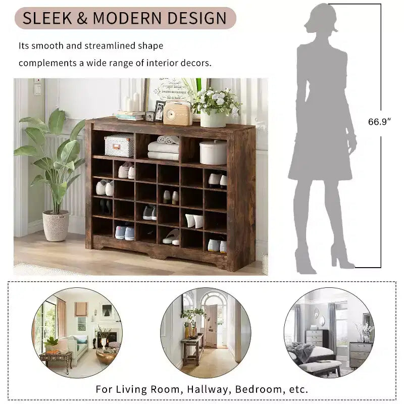 Meuble de rangement pour 24 paires de chaussures avec console et buffet à base incurvée – Noir