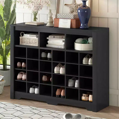 Meuble de rangement pour 24 paires de chaussures avec console et buffet à base incurvée – Noir
