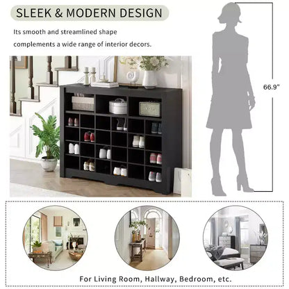 Meuble de rangement pour 24 paires de chaussures avec console et buffet à base incurvée – Noir