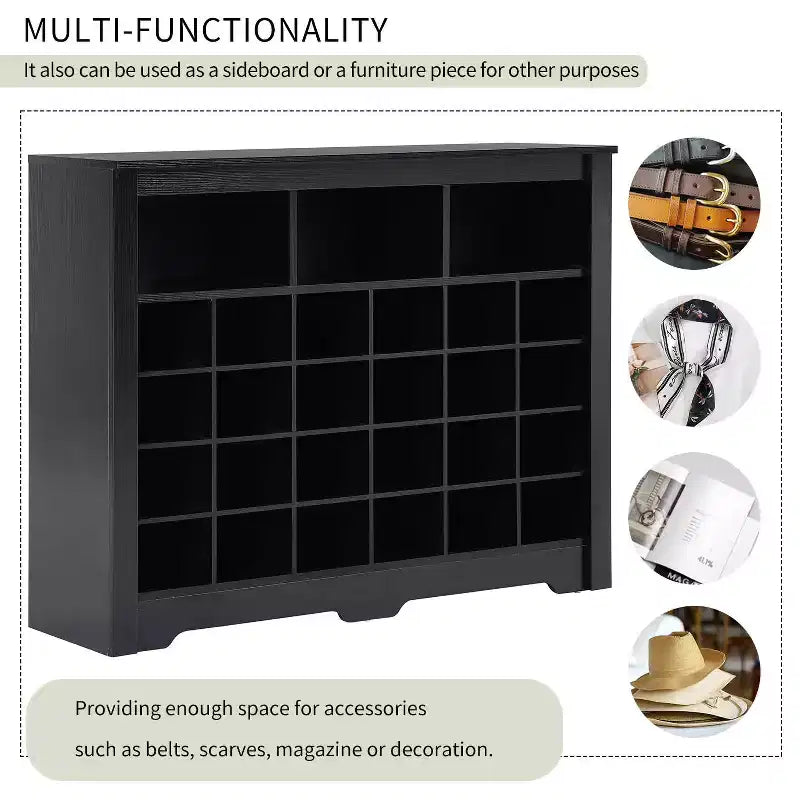 Meuble de rangement pour 24 paires de chaussures avec console et buffet à base incurvée – Noir