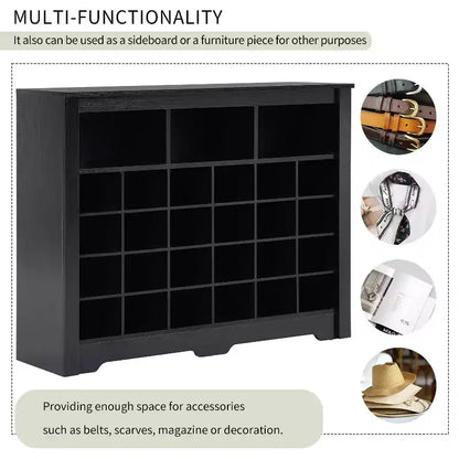 Meuble de rangement pour 24 paires de chaussures avec console et buffet à base incurvée – Noir