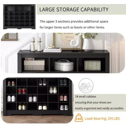 Meuble de rangement pour 24 paires de chaussures avec console et buffet à base incurvée – Noir