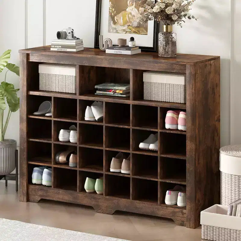 Meuble de rangement pour 24 paires de chaussures avec console et buffet à base incurvée – Noir