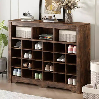 Meuble de rangement pour 24 paires de chaussures avec console et buffet à base incurvée – Noir