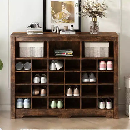 Meuble de rangement pour 24 paires de chaussures avec console et buffet à base incurvée – Noir