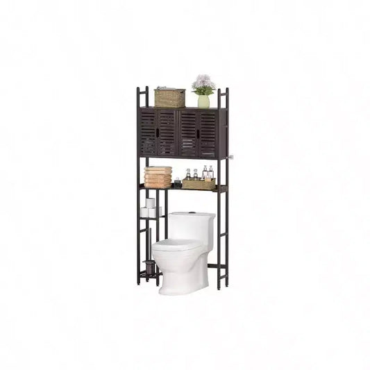 Over Toilet Storage Cabinet with Paper Holder Stand Bathroom Organizer Shelf Four Door Waterproof Feet Pad Space Saver Rack Anti