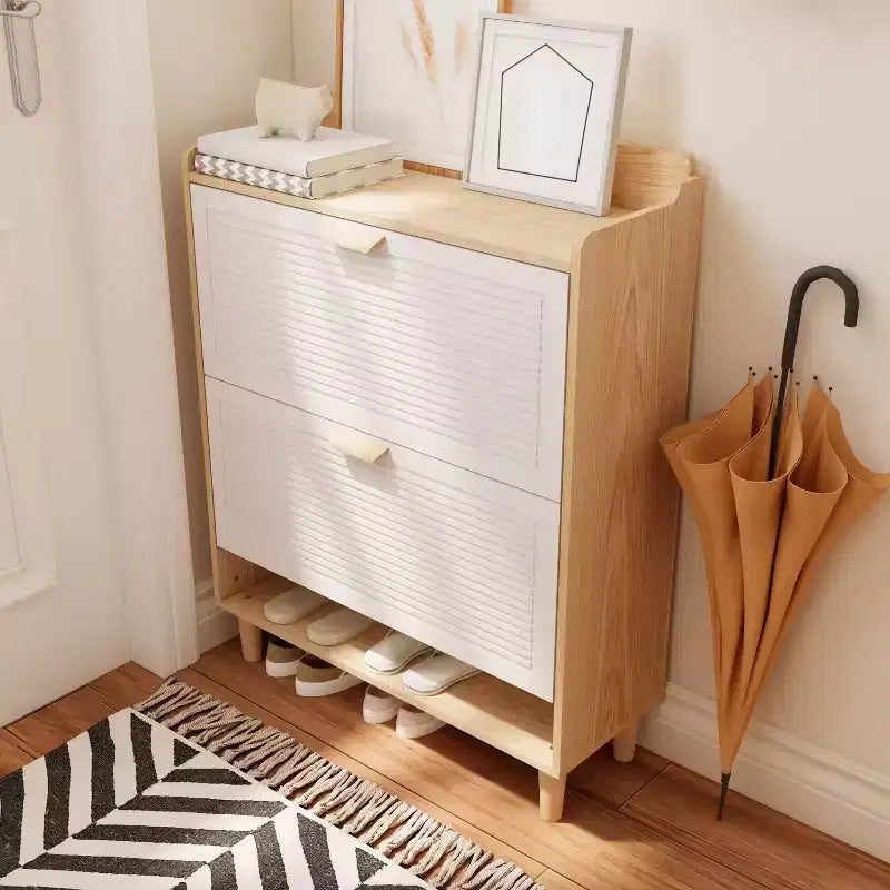 Meuble à chaussures avec 2 tiroirs basculants, Organisateur de chaussures mince de 80 cm, Armoire à chaussures étroite et autonome cachée pour entrée, salon, couloir