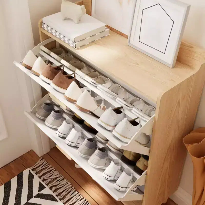 Meuble à chaussures avec 2 tiroirs basculants, Organisateur de chaussures mince de 80 cm, Armoire à chaussures étroite et autonome cachée pour entrée, salon, couloir