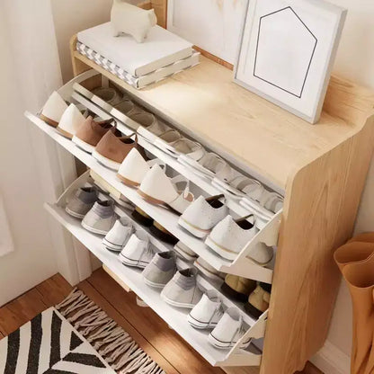 Meuble à chaussures avec 2 tiroirs basculants, Organisateur de chaussures mince de 80 cm, Armoire à chaussures étroite et autonome cachée pour entrée, salon, couloir
