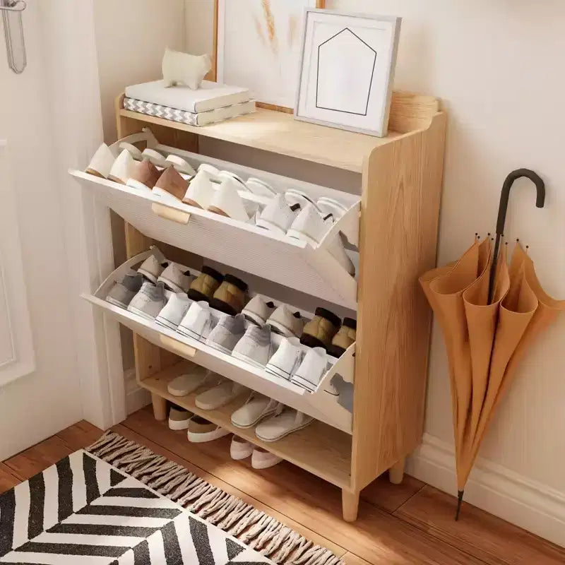 Meuble à chaussures avec 2 tiroirs basculants, Organisateur de chaussures mince de 80 cm, Armoire à chaussures étroite et autonome cachée pour entrée, salon, couloir