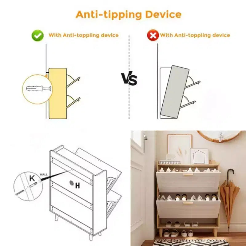 Meuble à chaussures avec 2 tiroirs basculants, Organisateur de chaussures mince de 80 cm, Armoire à chaussures étroite et autonome cachée pour entrée, salon, couloir