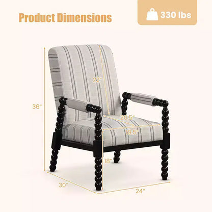 Fauteuil d'appoint rembourré avec structure en bois d'hévéa et dossier ergonomique