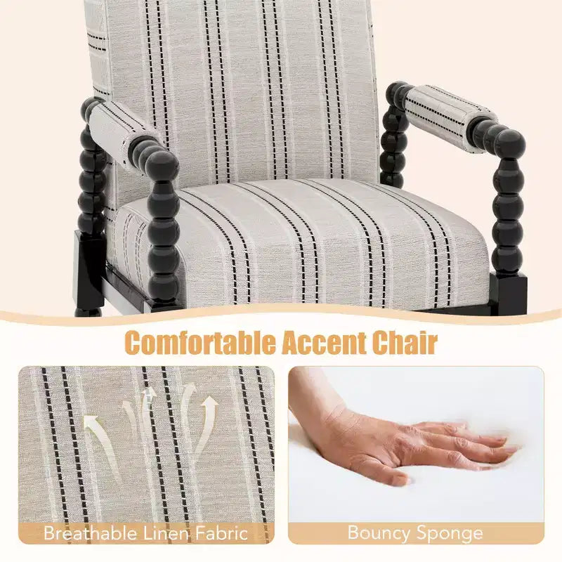 Fauteuil d'appoint rembourré avec structure en bois d'hévéa et dossier ergonomique