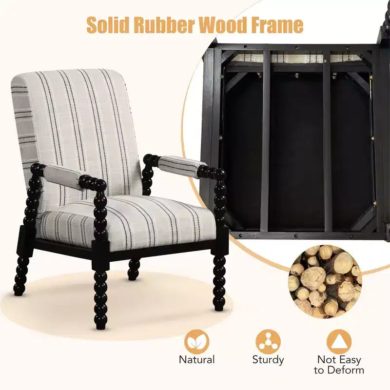 Fauteuil d'appoint rembourré avec structure en bois d'hévéa et dossier ergonomique