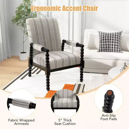 Fauteuil d'appoint rembourré avec structure en bois d'hévéa et dossier ergonomique