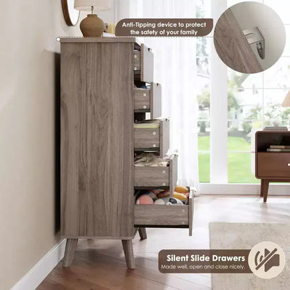 Commode cannelée pour chambre avec 5 tiroirs profonds, commode haute, design à profil incurvé, commode moderne en bois, pour salon, couloir