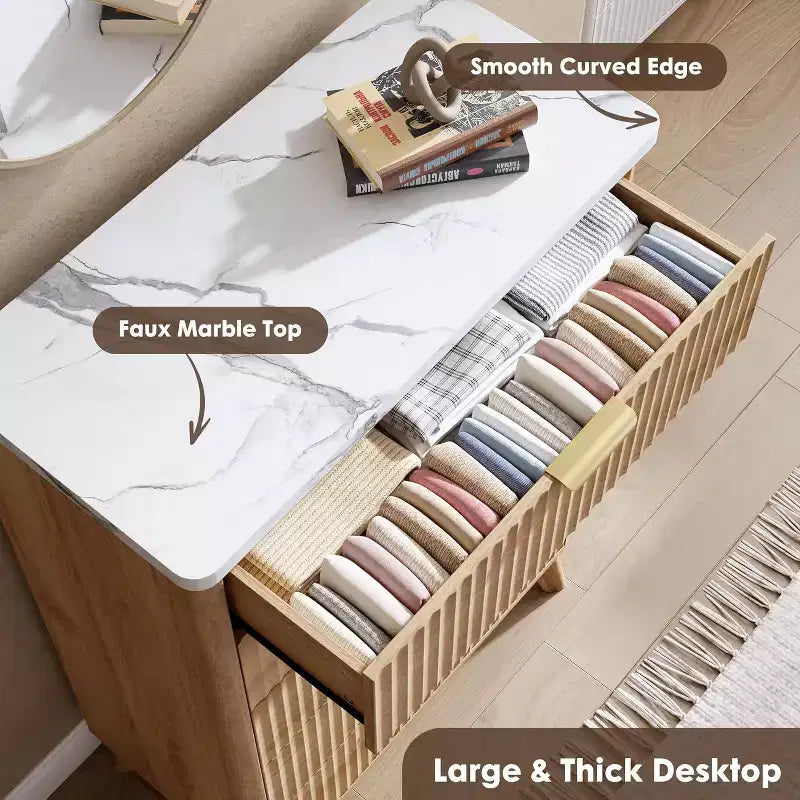 Commode cannelée pour chambre avec 5 tiroirs profonds, commode haute, design à profil incurvé, commode moderne en bois, pour salon, couloir
