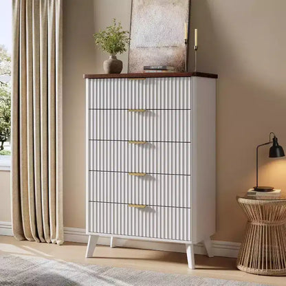 Commode cannelée pour chambre avec 5 tiroirs profonds, commode haute, design à profil incurvé, commode moderne en bois, pour salon, couloir