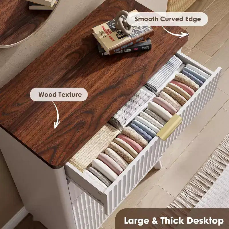 Commode cannelée pour chambre avec 5 tiroirs profonds, commode haute, design à profil incurvé, commode moderne en bois, pour salon, couloir