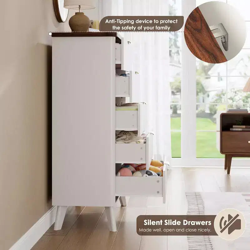 Commode cannelée pour chambre avec 5 tiroirs profonds, commode haute, design à profil incurvé, commode moderne en bois, pour salon, couloir