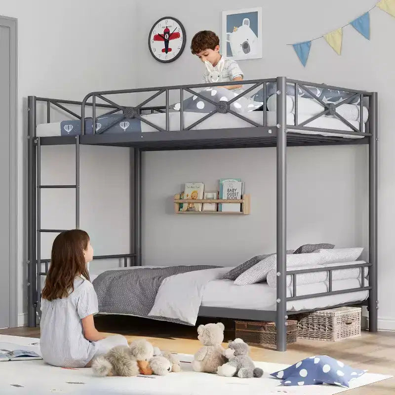 Lit superposé métallique, deux places superposées, lits superposés industriels robustes avec barres de sécurité et design peu encombrant, lit en acier pour école, chambre à coucher