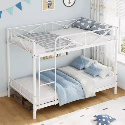 Lit superposé métallique, deux places superposées, lits superposés industriels robustes avec barres de sécurité et design peu encombrant, lit en acier pour école, chambre à coucher