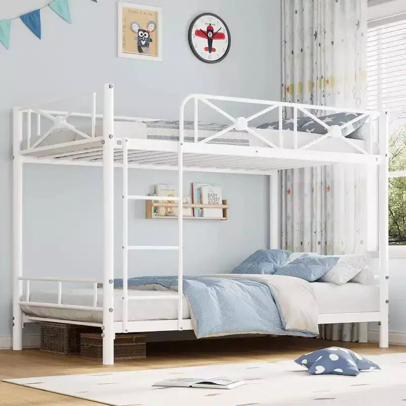Lit superposé métallique, deux places superposées, lits superposés industriels robustes avec barres de sécurité et design peu encombrant, lit en acier pour école, chambre à coucher