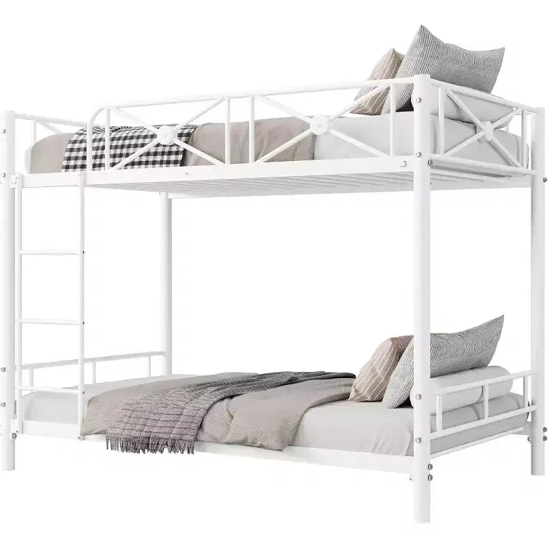Lit superposé métallique, deux places superposées, lits superposés industriels robustes avec barres de sécurité et design peu encombrant, lit en acier pour école, chambre à coucher