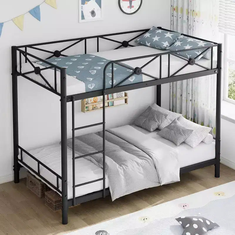 Lit superposé métallique, deux places superposées, lits superposés industriels robustes avec barres de sécurité et design peu encombrant, lit en acier pour école, chambre à coucher