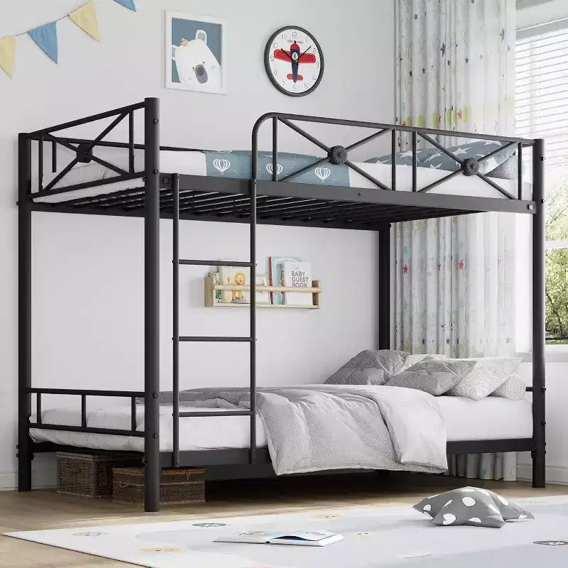 Lit superposé métallique, deux places superposées, lits superposés industriels robustes avec barres de sécurité et design peu encombrant, lit en acier pour école, chambre à coucher