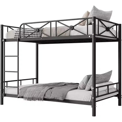 Lit superposé métallique, deux places superposées, lits superposés industriels robustes avec barres de sécurité et design peu encombrant, lit en acier pour école, chambre à coucher