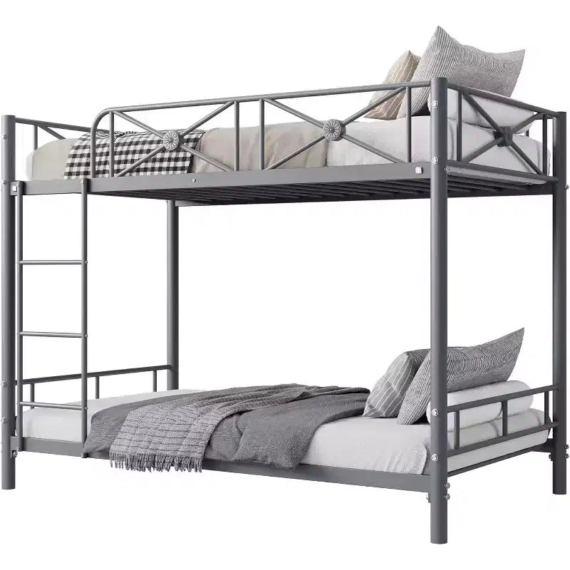 Lit superposé métallique, deux places superposées, lits superposés industriels robustes avec barres de sécurité et design peu encombrant, lit en acier pour école, chambre à coucher