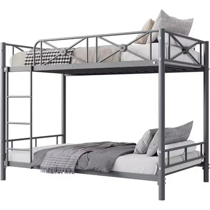 Lit superposé métallique, deux places superposées, lits superposés industriels robustes avec barres de sécurité et design peu encombrant, lit en acier pour école, chambre à coucher