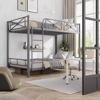 Lit superposé métallique, deux places superposées, lits superposés industriels robustes avec barres de sécurité et design peu encombrant, lit en acier pour école, chambre à coucher