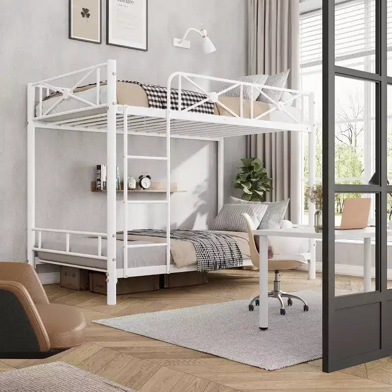 Lit superposé métallique, deux places superposées, lits superposés industriels robustes avec barres de sécurité et design peu encombrant, lit en acier pour école, chambre à coucher