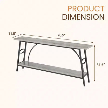Console de 180 cm de long avec rangement double couche et design en arc - Gris et noir