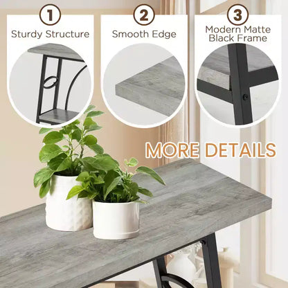 Console de 180 cm de long avec rangement double couche et design en arc - Gris et noir
