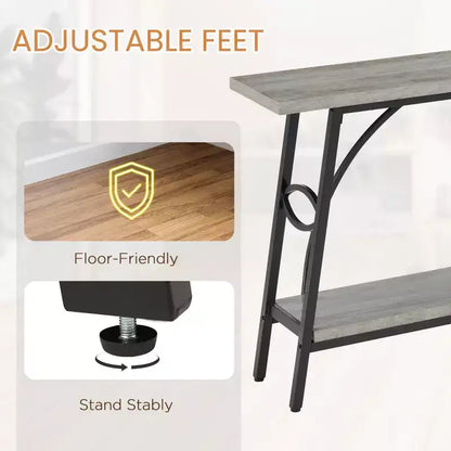 Console de 180 cm de long avec rangement double couche et design en arc - Gris et noir