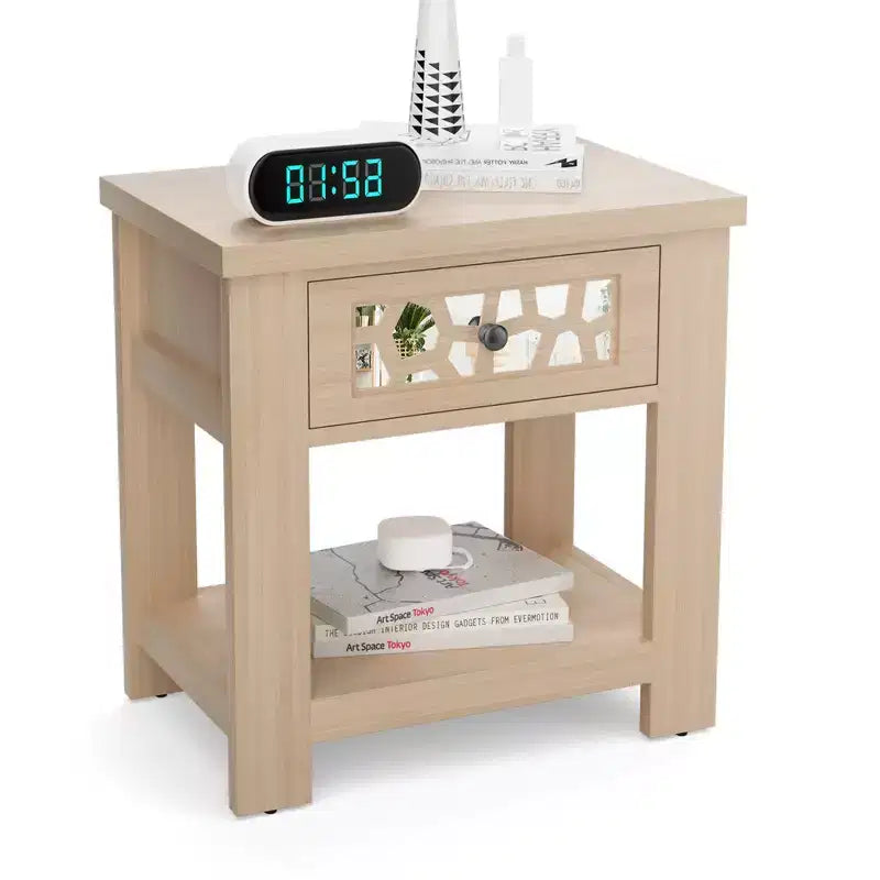 Table de chevet rustique avec tiroir et étagère ouverte - Bois