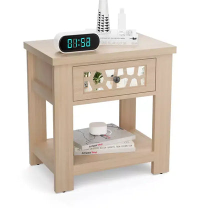 Table de chevet rustique avec tiroir et étagère ouverte - Bois