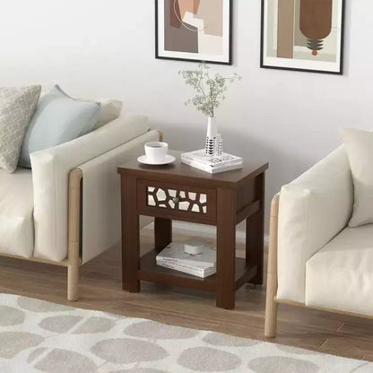 Table de chevet rustique avec tiroir et étagère ouverte - Bois