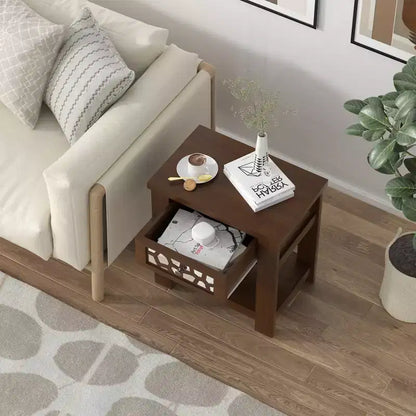 Table de chevet rustique avec tiroir et étagère ouverte - Bois