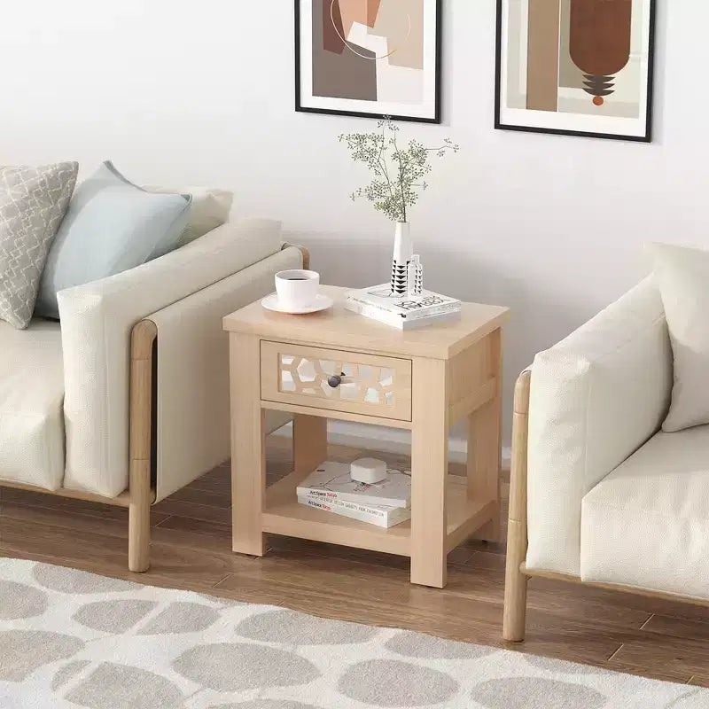 Table de chevet rustique avec tiroir et étagère ouverte - Bois
