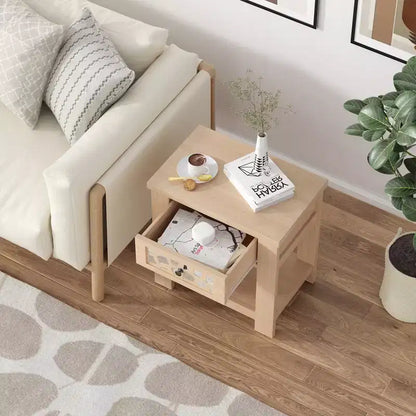 Table de chevet rustique avec tiroir et étagère ouverte - Bois