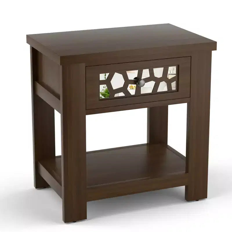 Table de chevet rustique avec tiroir et étagère ouverte - Bois