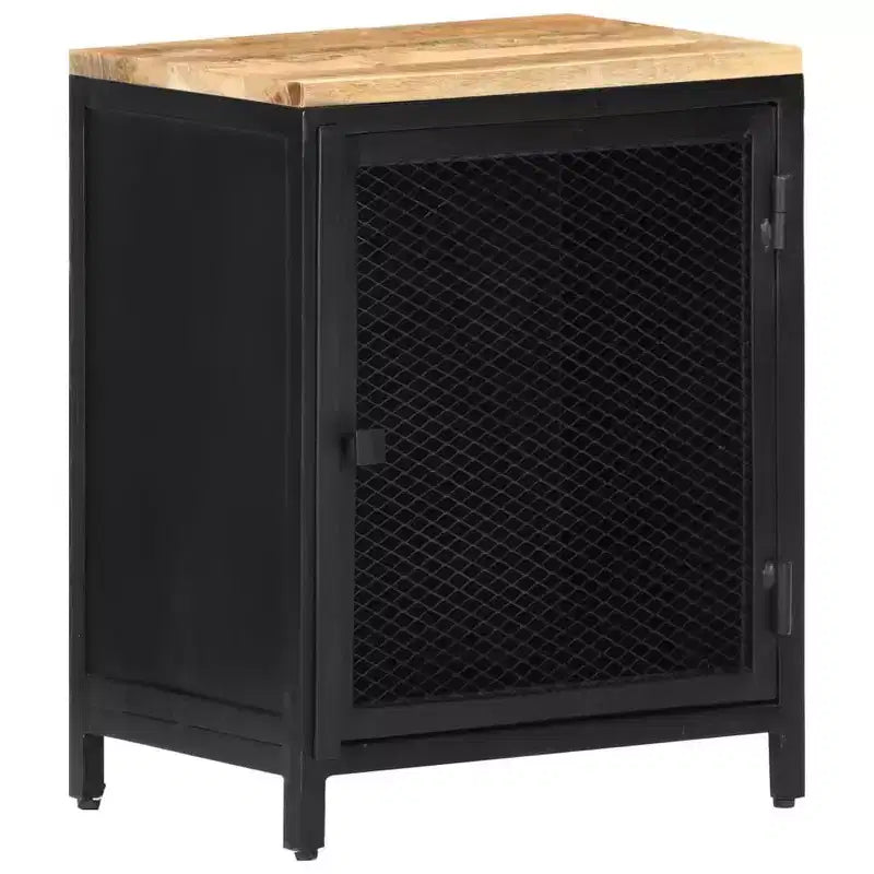 Chevet en bois de manguier brut massif avec porte grillagée 40x30x53 cm