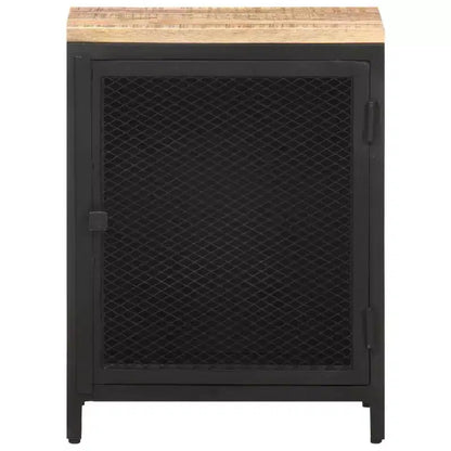 Chevet en bois de manguier brut massif avec porte grillagée 40x30x53 cm