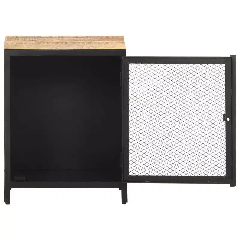 Chevet en bois de manguier brut massif avec porte grillagée 40x30x53 cm