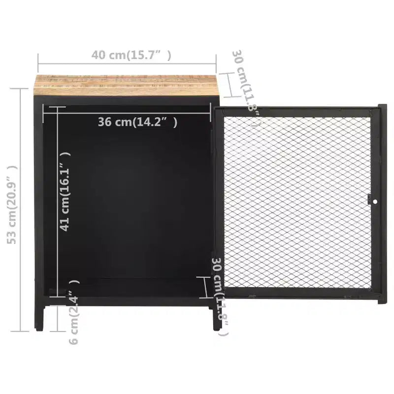 Chevet en bois de manguier brut massif avec porte grillagée 40x30x53 cm