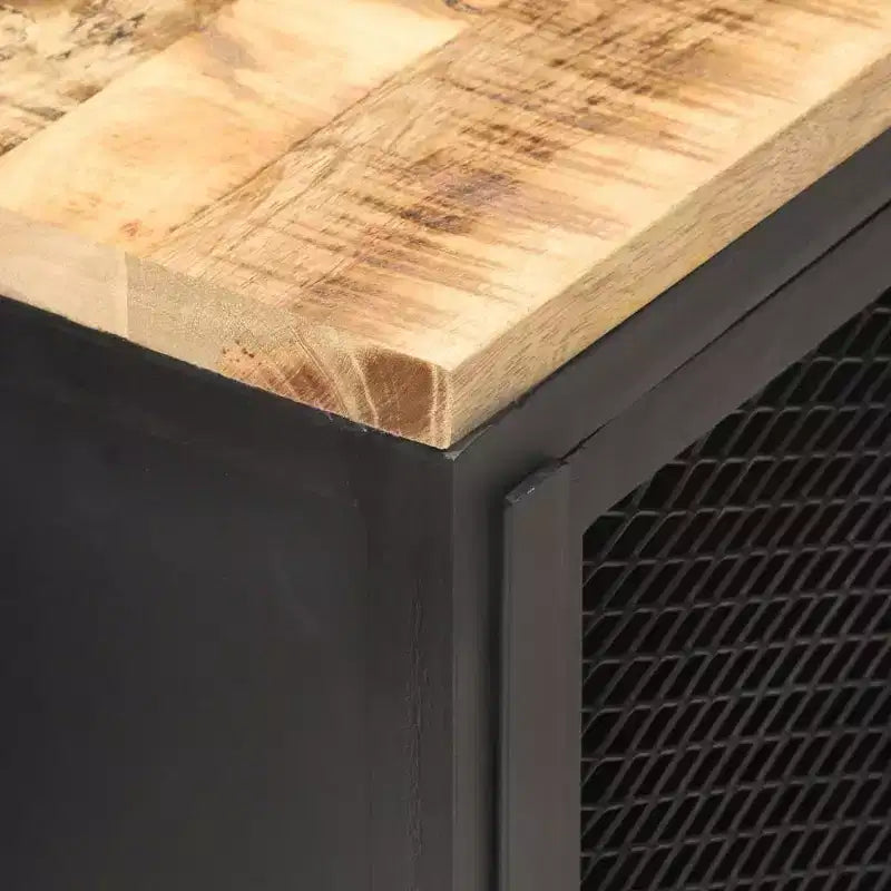 Chevet en bois de manguier brut massif avec porte grillagée 40x30x53 cm